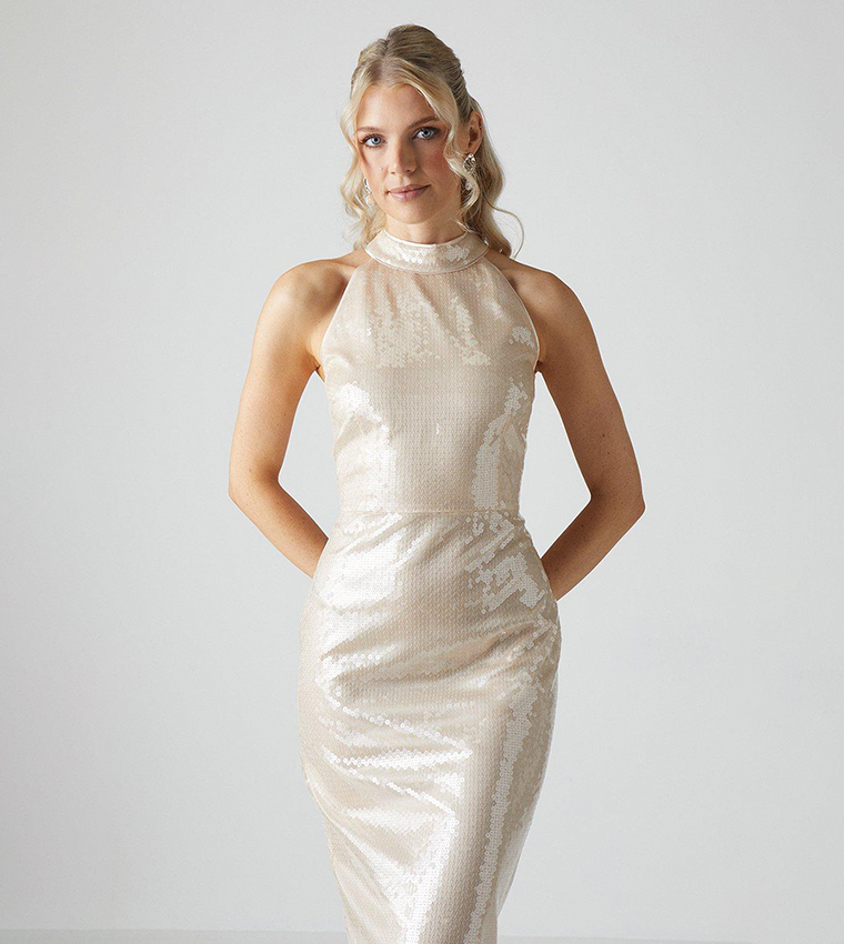 Glass Sequined Halterneck Column Dress