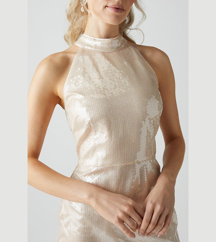 Glass Sequined Halterneck Column Dress