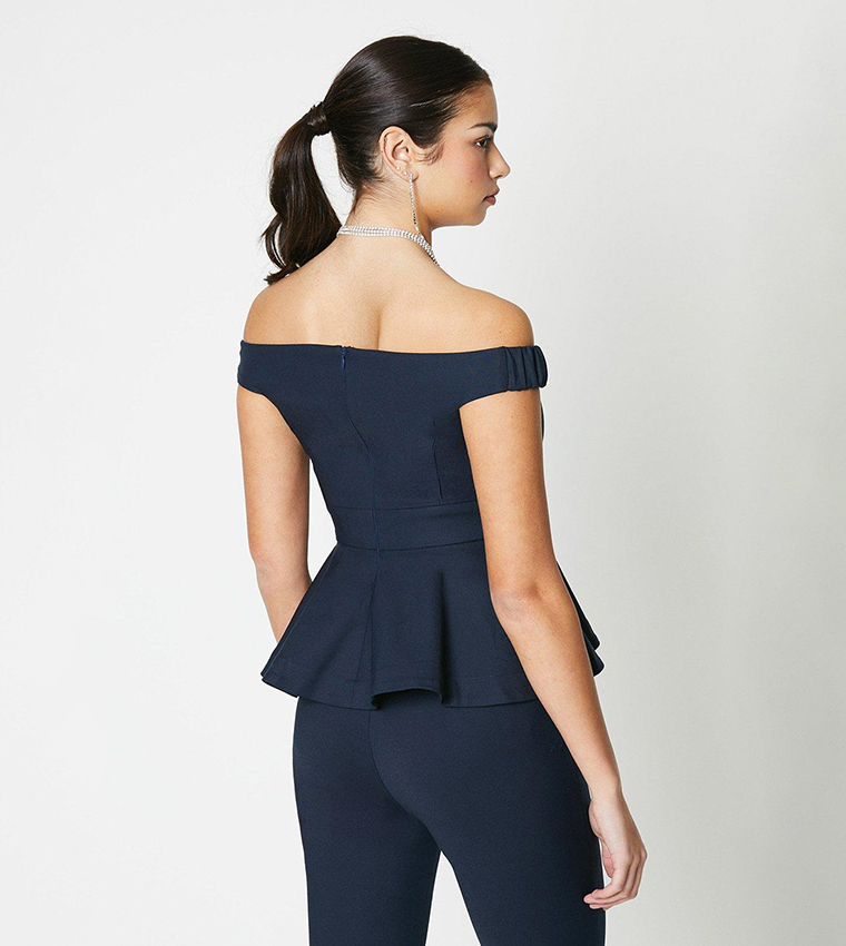 Crepe Scallop Top - Navy