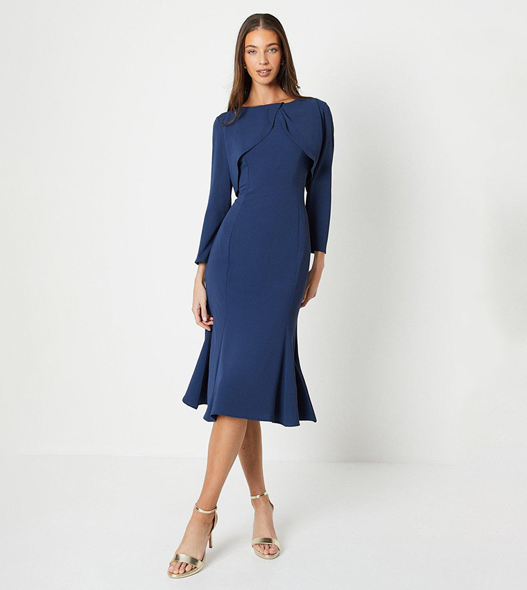 Tulip Bodice Long Sleeves Midi Dress