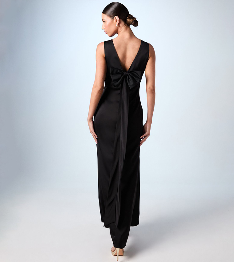 Bow Back V-Neck Satin Bridesmaid Dress