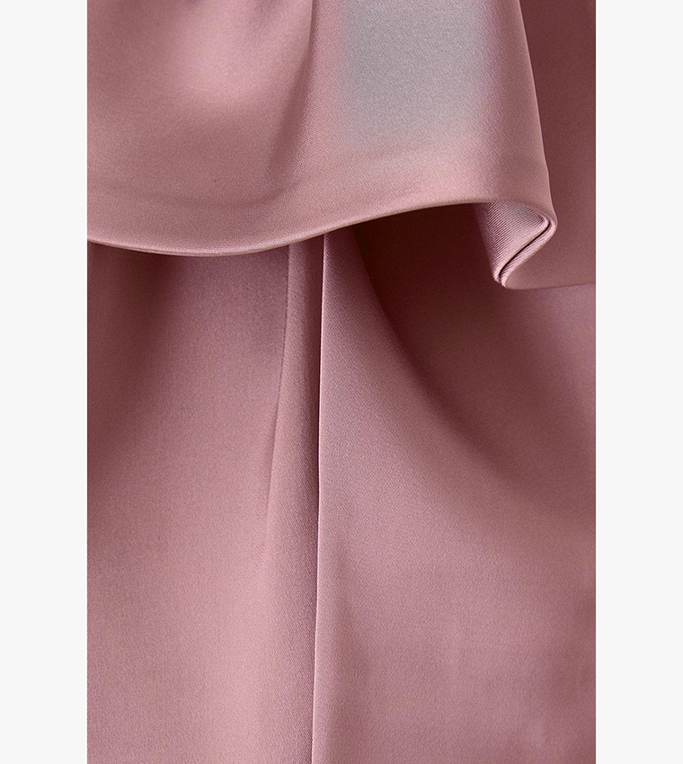 Bow and Drape Detail One Shoulder Satin Bridesmaids Dress