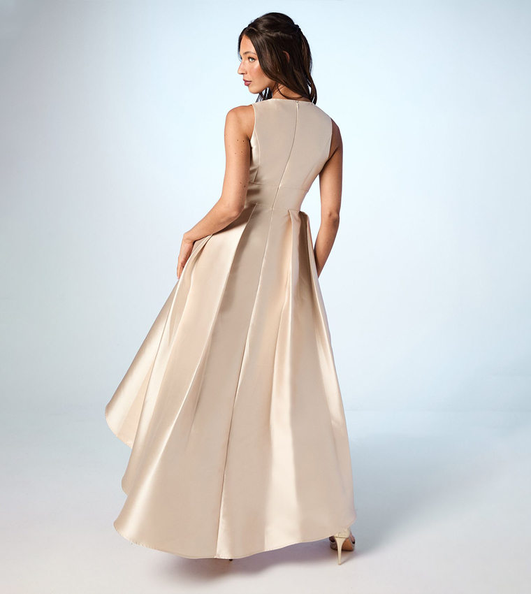 Coast Honoured Petite Sleeveless Plunge Waterfall Twill Maxi Bridesmaid Dress