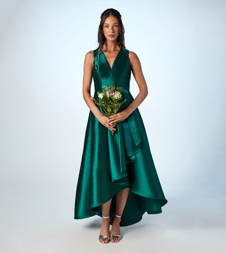 Coast Honoured Petite Sleeveless Plunge Waterfall Twill Maxi Bridesmaid Dress