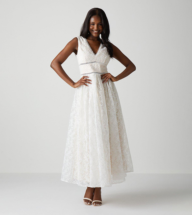 Buy Coast V Neck Full Skirted Embroidered Wedding Dress In Ivory