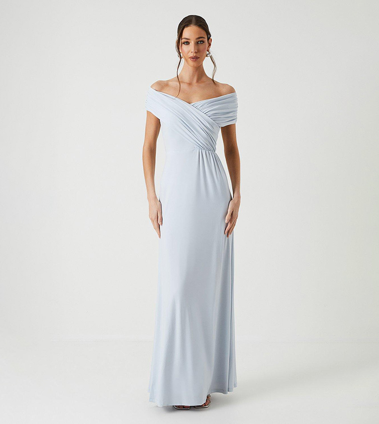 Bardot Bow Shoulder Crepe Fishtail Full of charm Bridesmaids Maxi Dress
