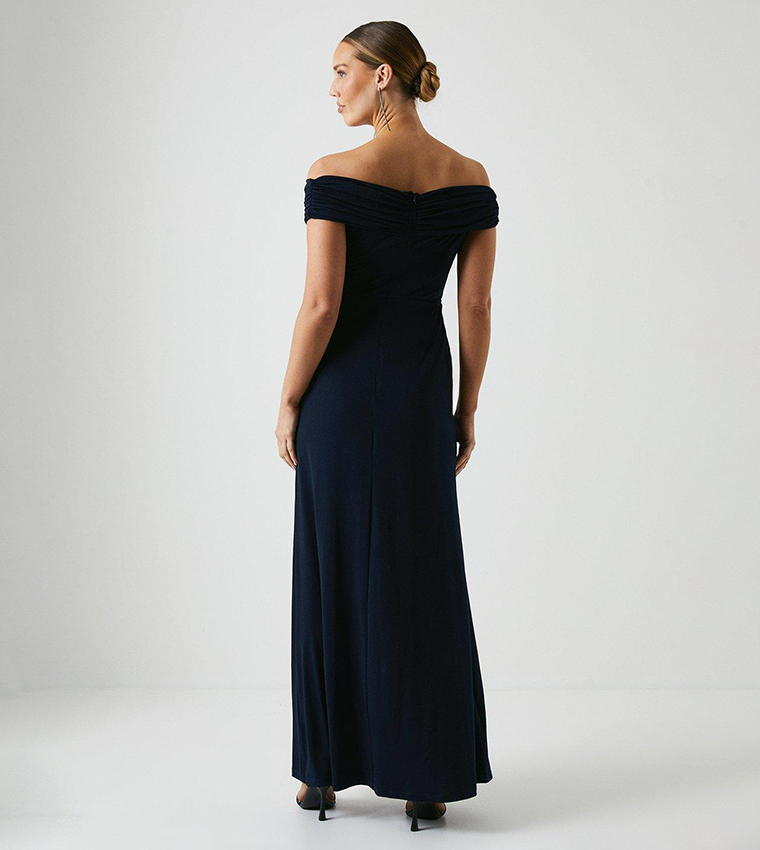 Navy bardot best sale fishtail hem dress