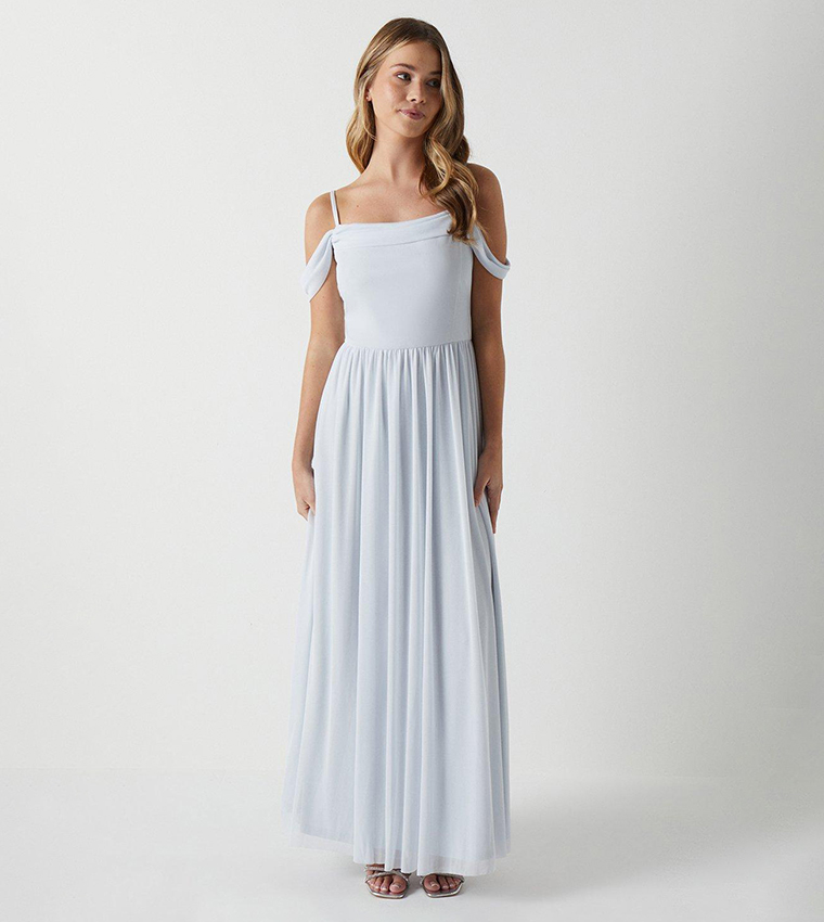 Teen Coast Cold Shoulder Stretch Mesh Bridesmaid Dress