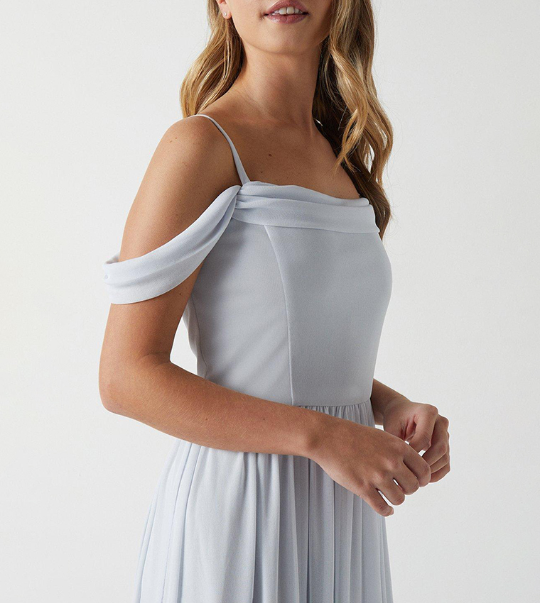 Teen Coast Cold Shoulder Stretch Mesh Bridesmaid Dress