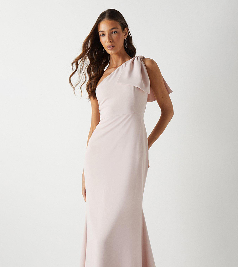 Buy Coast Bow One Shoulder Puddle Bridesmaids Maxi Dress In Blush