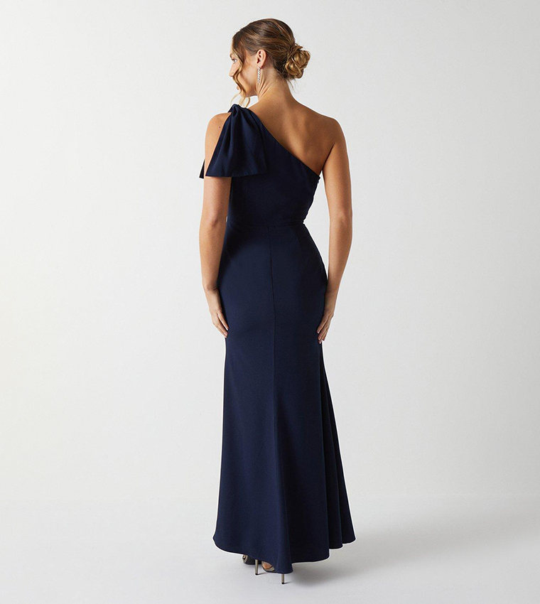 Bow One Shoulder Puddle Bridesmaids Maxi Dress