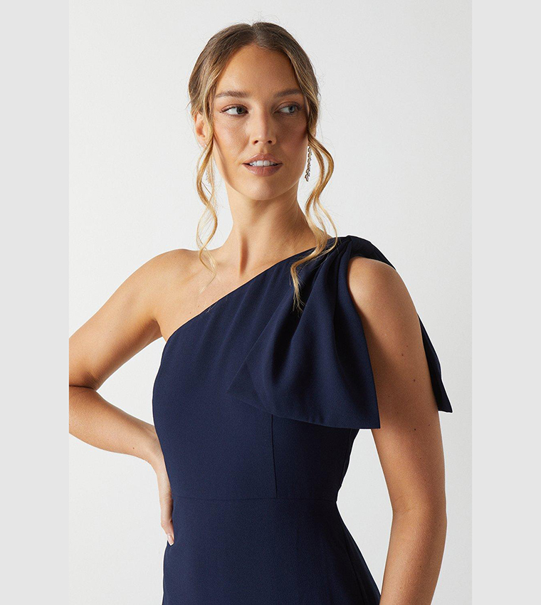 Bow One Shoulder Puddle Bridesmaids Maxi Dress