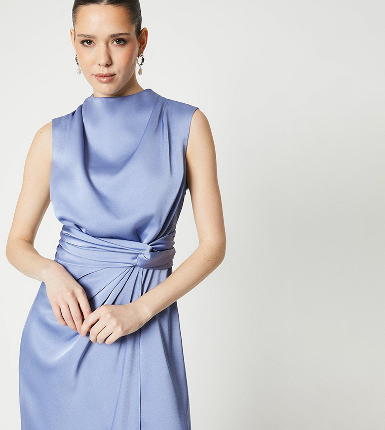 Satin Twist Waist Midi Dress