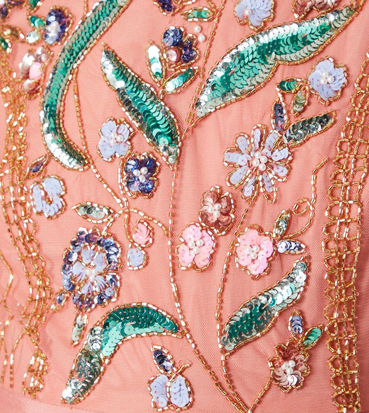 Hand Embellished Tiered Skirt Maxi Dress