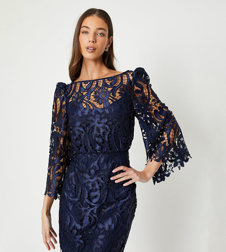 Boat Neck Sleeveless Lace Splice Midi Dress