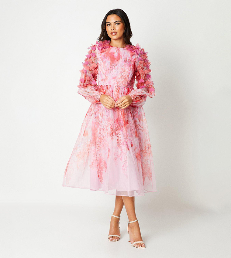 Buy Coast Hand Stitched 3D Floral Organza Midi Dress In Pink 6thStreet Kuwait