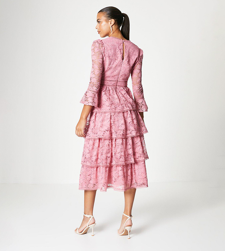 Buy Coast Outlet Ruffle Sleeves Layered Lace Dress In Pink