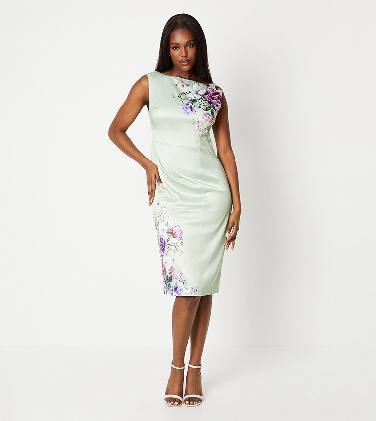 Buy Coast Satin Placement Printed Wiggle Dress In Green 6thStreet Oman