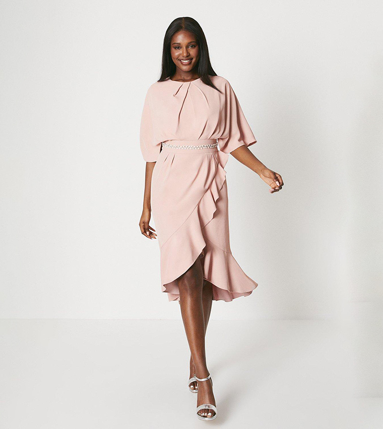 Buy Coast Crepe Frill Wrap Dress With Pearl Waist In Rose 6thStreet UAE