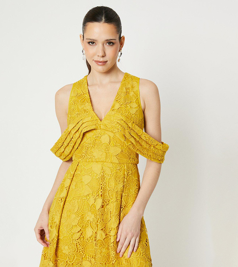 Buy Coast Bardot Panel Lace Midi Dress In Yellow 6thStreet UAE