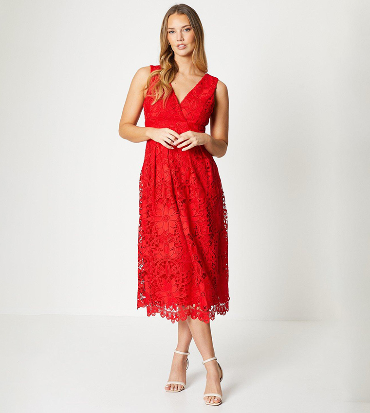Lace v neck midi dress sale