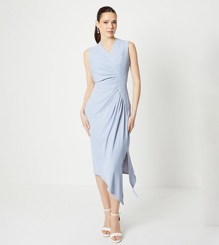 Ruched Crepe Midi Dress