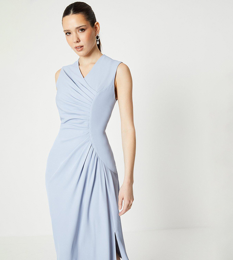 Ruched Crepe Midi Dress