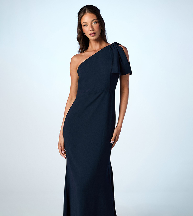 Bow One Shoulder Maxi Bridesmaid Dress