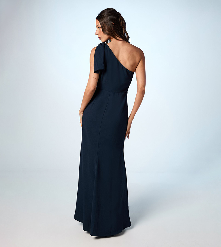 Bow One Shoulder Maxi Bridesmaid Dress