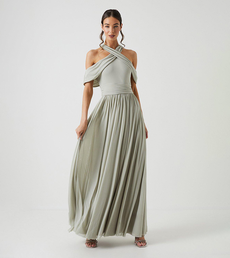Buy Coast Cross Neck Cold Shoulder Stretch Mesh Bridesmaids Dress