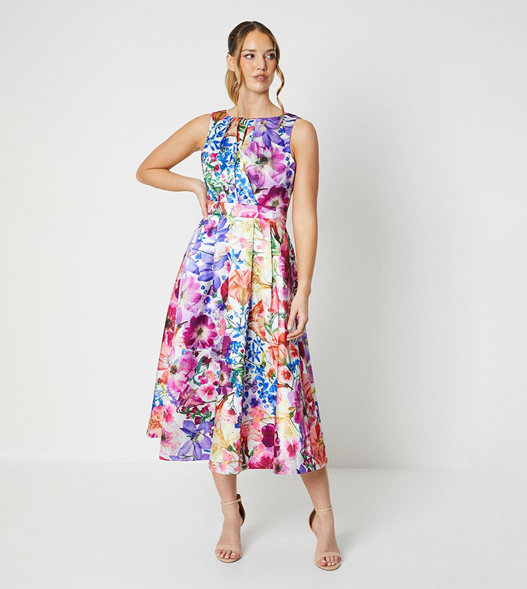 Buy Coast All Over Floral Printed Twill Midi Dress In Pink
