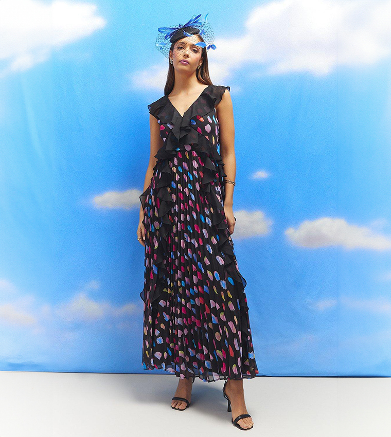 Buy Coast Lisa Tan Ruffle Spot Georgette Maxi Dress In Black