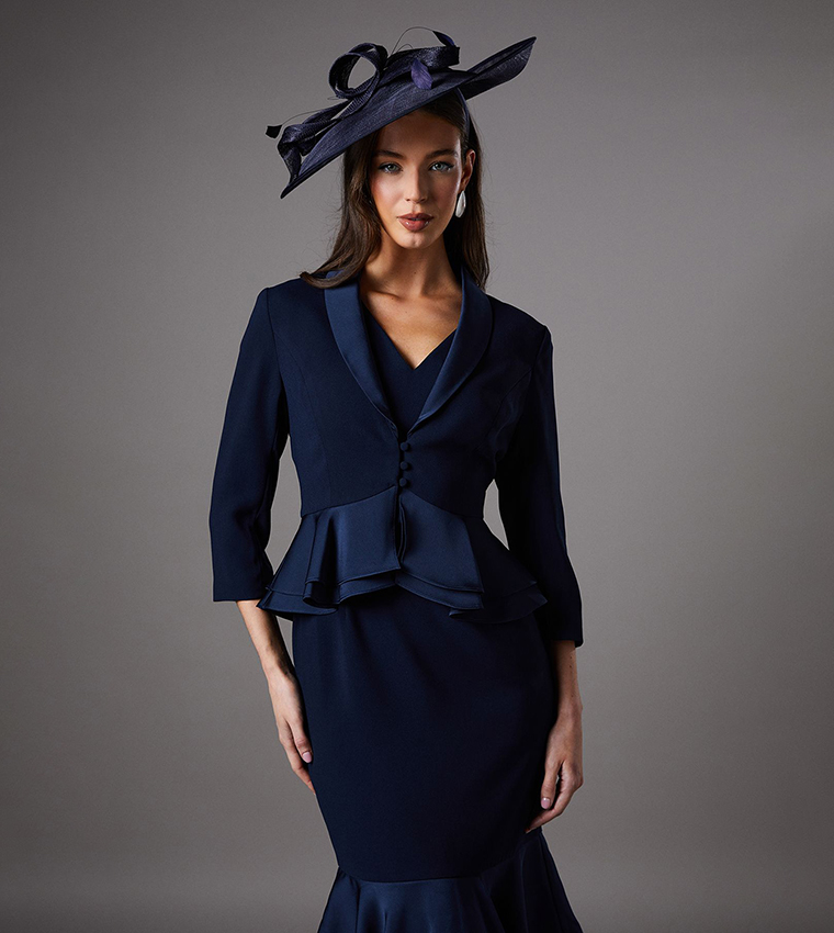 Satin Crepe Tailored Peplum Jacket 