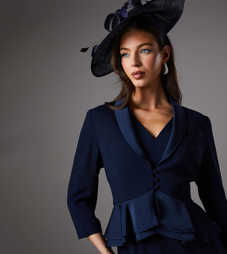 Satin Crepe Tailored Peplum Jacket 