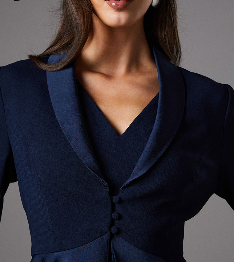 Satin Crepe Tailored Peplum Jacket 