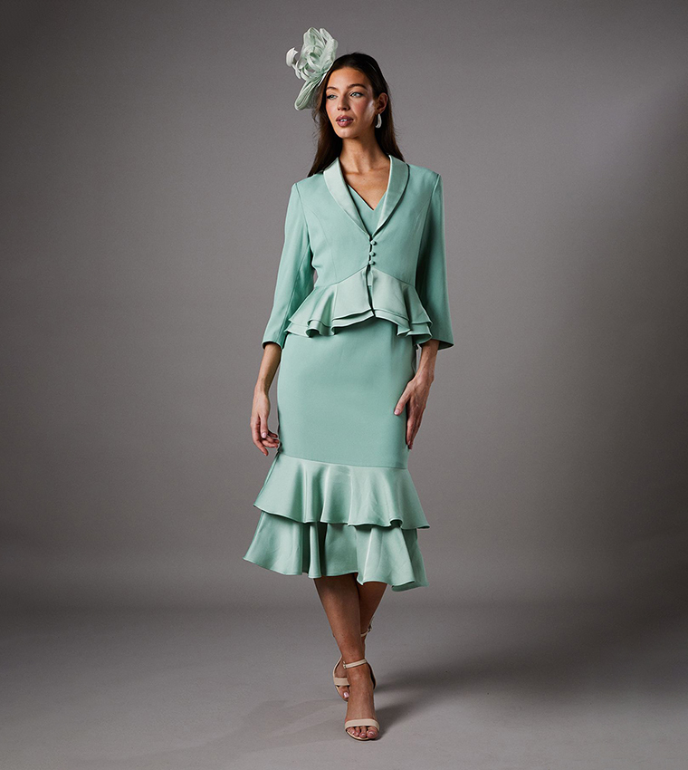 Satin Crepe Tailored Peplum Jacket 