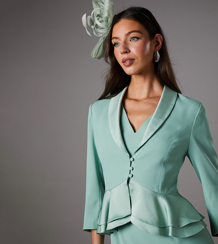 Satin Crepe Tailored Peplum Jacket 