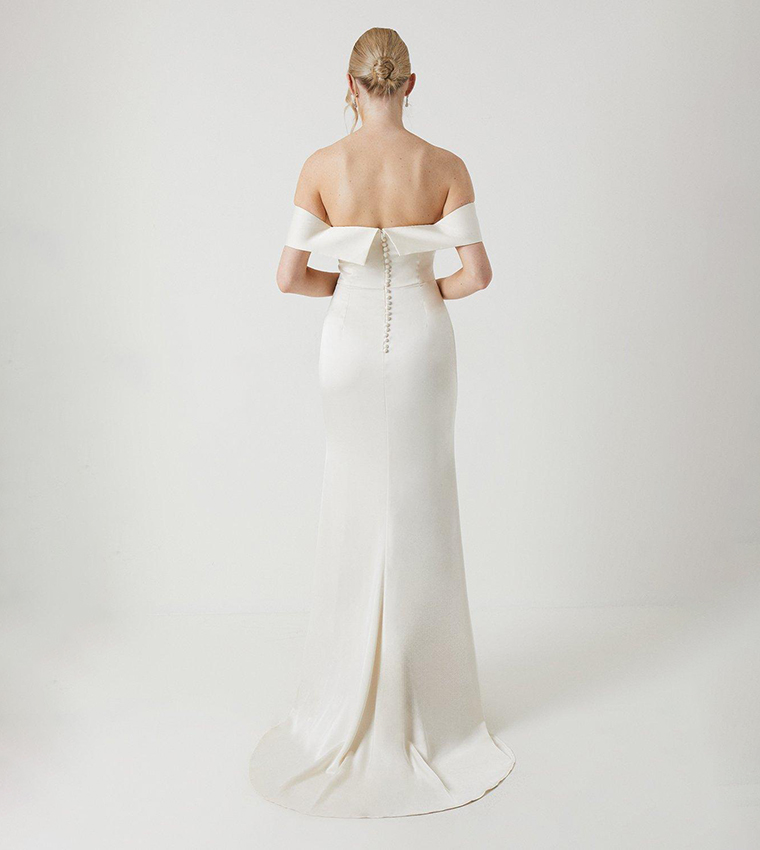 Satin Bardot Fishtail Maxi Party Dress