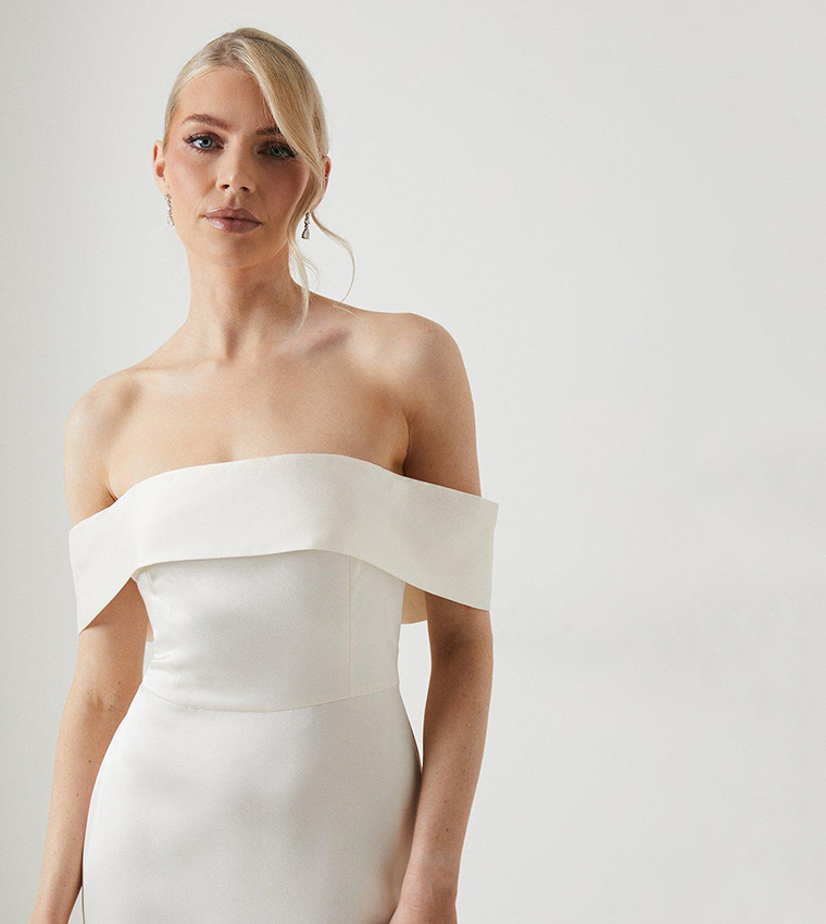 Satin Bardot Fishtail Maxi Party Dress
