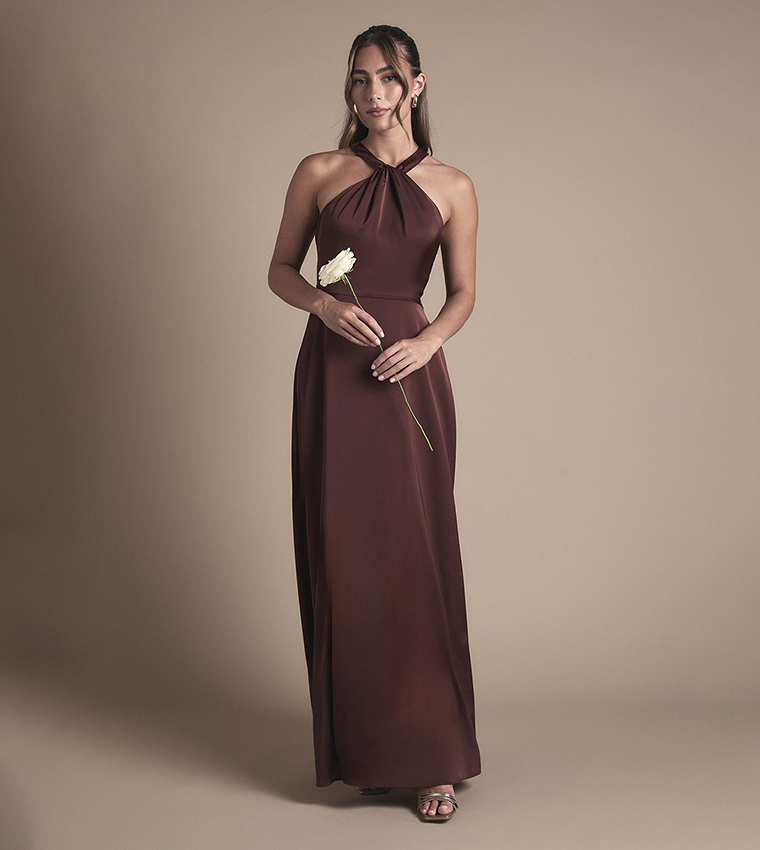 Coast Honoured Twist Halterneck Satin Maxi Bridesmaid Dress