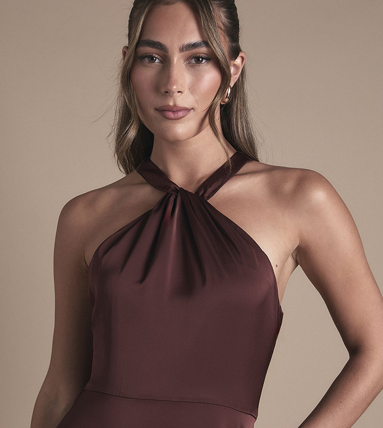 Coast Honoured Twist Halterneck Satin Maxi Bridesmaid Dress