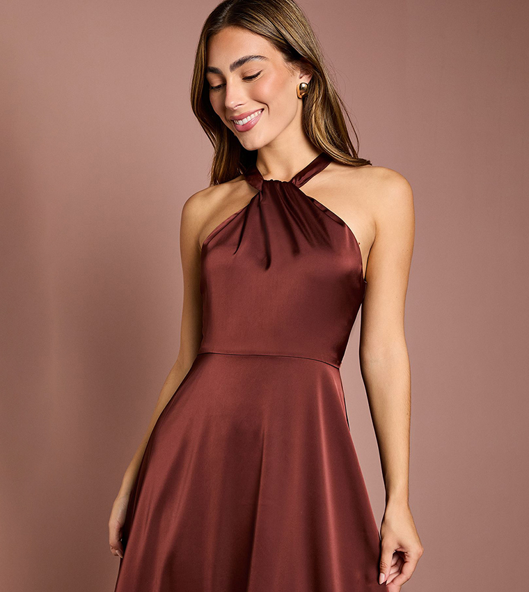 Coast Honoured Twist Halterneck Satin Maxi Bridesmaid Dress