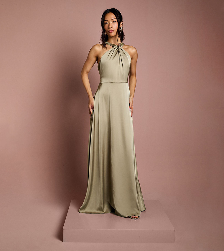 Coast Honoured Twist Halterneck Satin Maxi Bridesmaid Dress