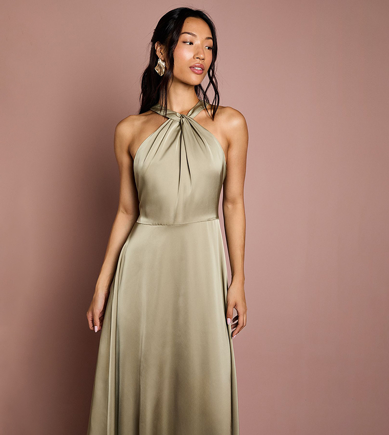 Coast Honoured Twist Halterneck Satin Maxi Bridesmaid Dress
