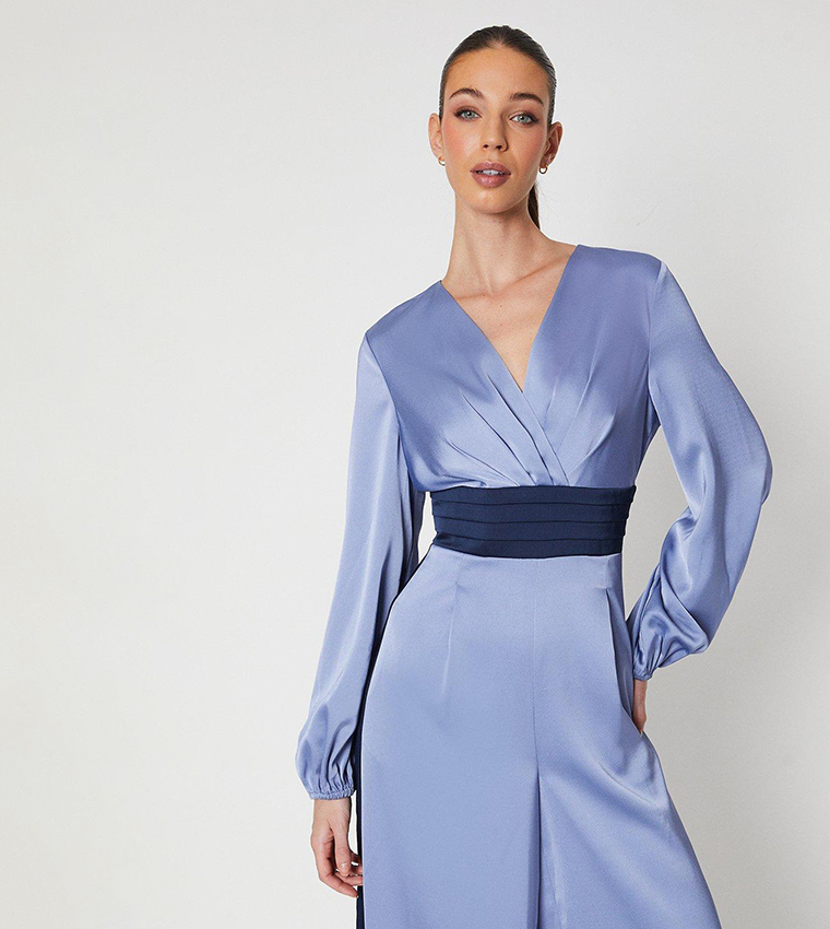 Long Sleeves Zipper Color Block Jumpsuits