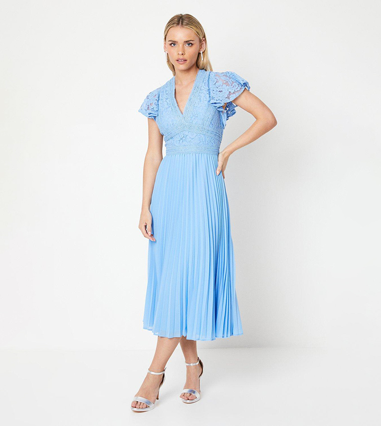 Buy Coast Petite Lace Top Pleated Skirt Fit Flare Midi Dress In Blue 6thStreet Bahrain