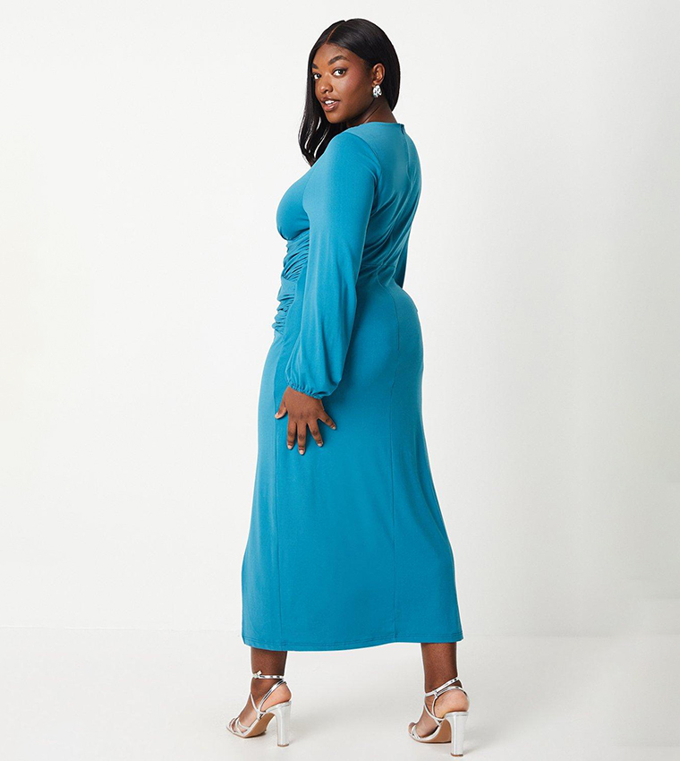 Buy Coast Curve Wrap Front Long Sleeves Maxi Dress In Blue 6thStreet Qatar