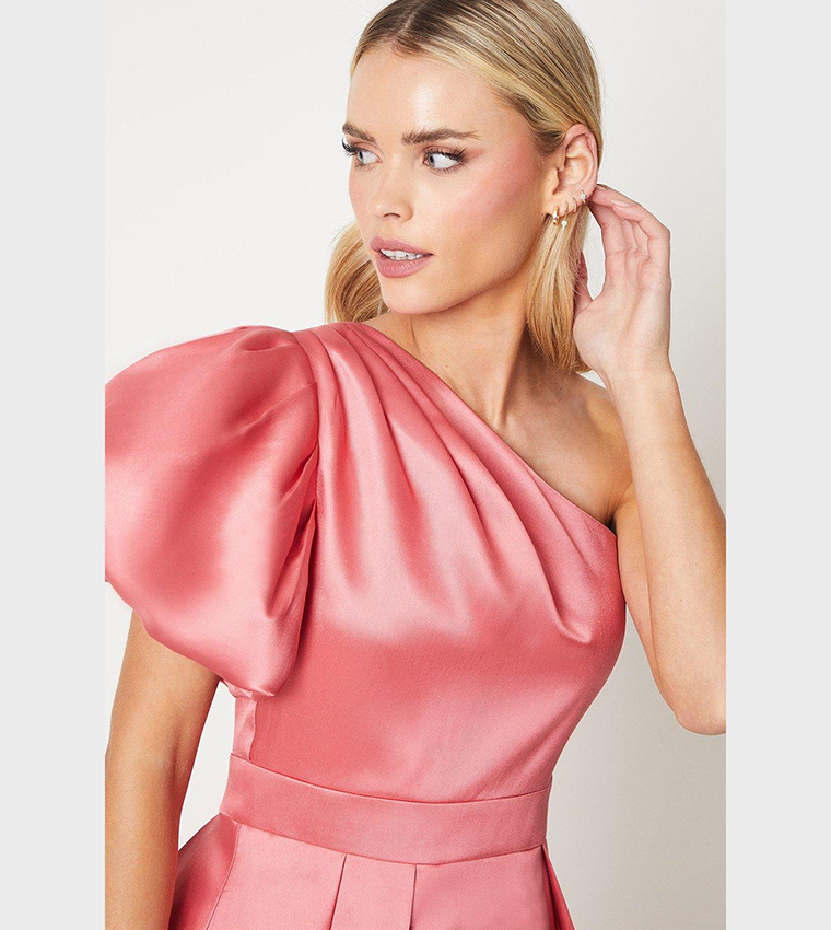 Buy Coast Petite One Shoulder Fit Flare Midi Dress In Twill In Pink 6thStreet Kuwait