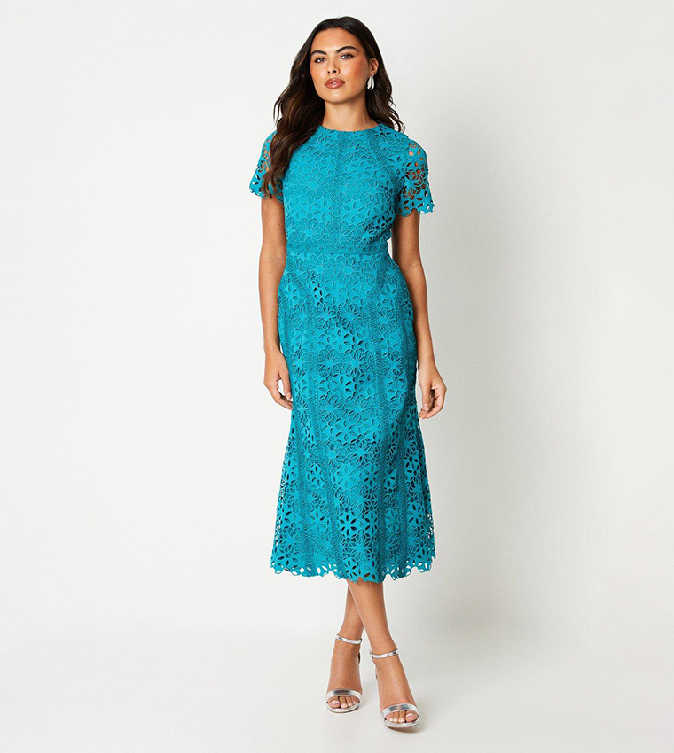 Geo Lace Midi Dress with Angled Trims