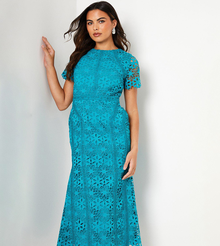 Geo Lace Midi Dress with Angled Trims